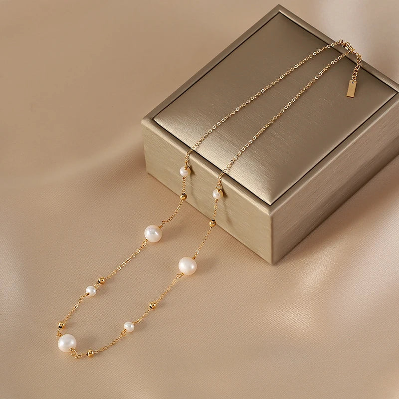Women's 14K gold filled Gypsophila Real Pearl jewelry Necklace Natural Freshwater Pearl Necklace