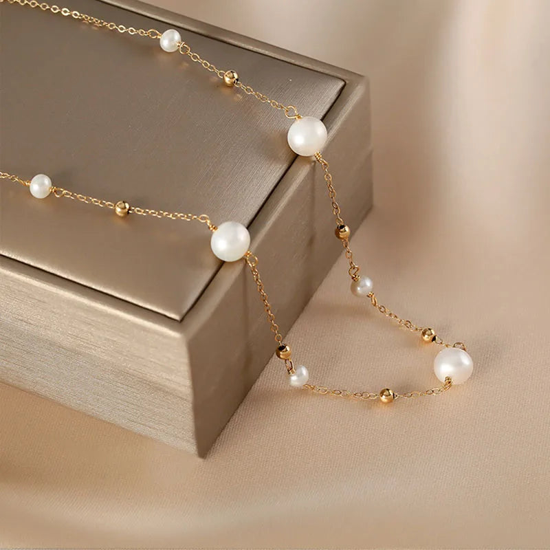 Women's 14K gold filled Gypsophila Real Pearl jewelry Necklace Natural Freshwater Pearl Necklace