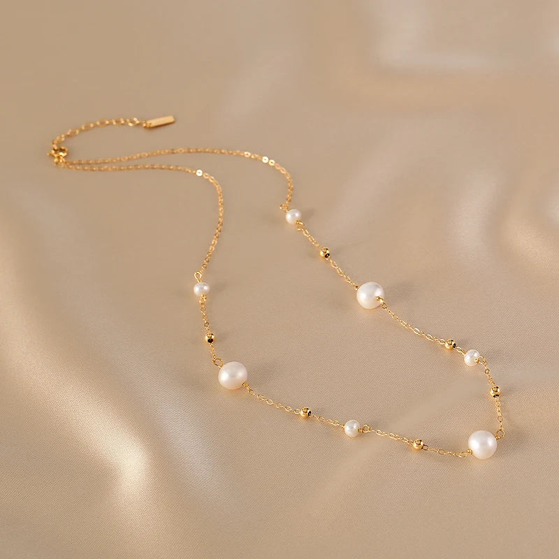 Women's 14K gold filled Gypsophila Real Pearl jewelry Necklace Natural Freshwater Pearl Necklace