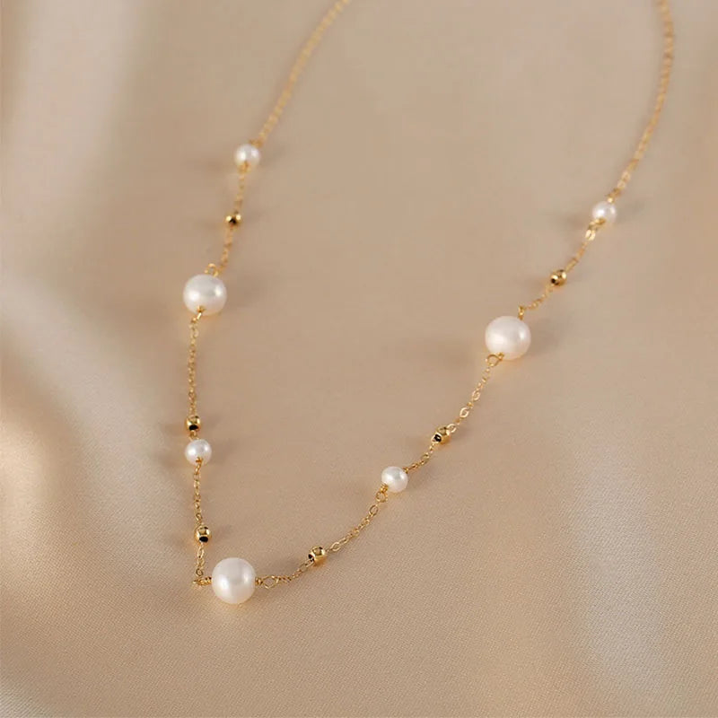 Women's 14K gold filled Gypsophila Real Pearl jewelry Necklace Natural Freshwater Pearl Necklace