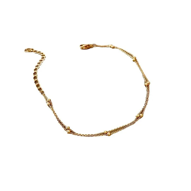 Gold Plated Golden Bracelets for Women Vintage Little Beads Charm Hand Chain Link Orignal Fashion Jewelry With Stamp