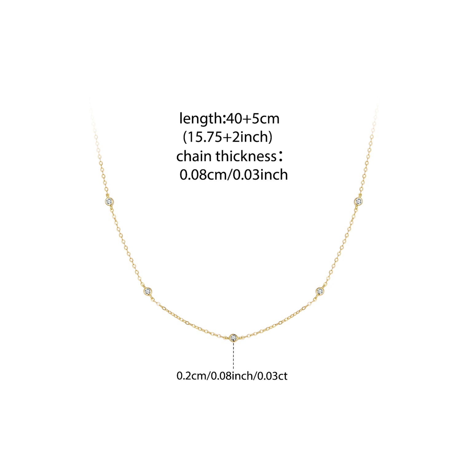 Vive Amari's Mossanite Station Chain Necklace For Women, 925 Sterling Silver 18K Gold Diamond Cut BTY Layering Choker Necklaces