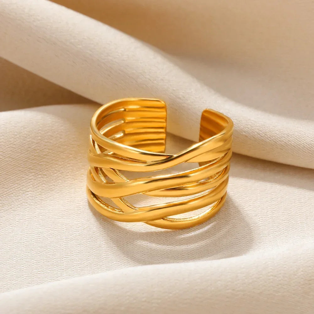 Stainless Steel Rings for Women Aesthetic Heart Gold Color Rings Vintage Waterproof Wedding Jewelry Prom Accessories Gift