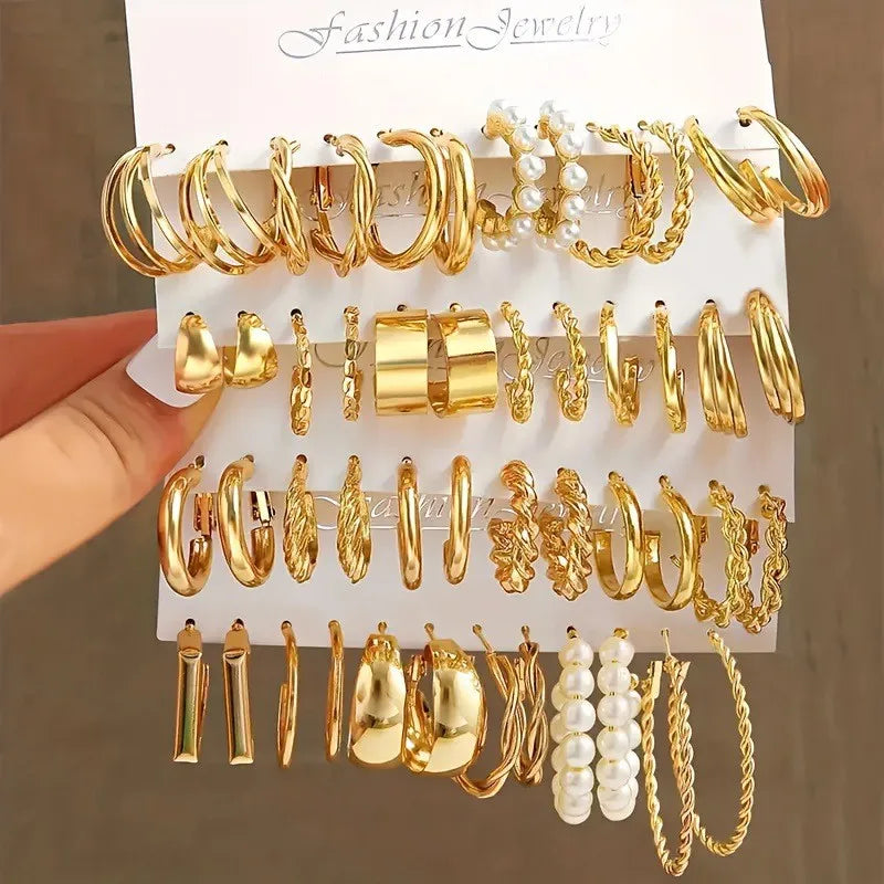 48Pcs/Set Of Fashion Earrings With Various Elements Such As Butterfly, Heart-Shaped, Faux Pearl, Rhinestone, Geometric Design