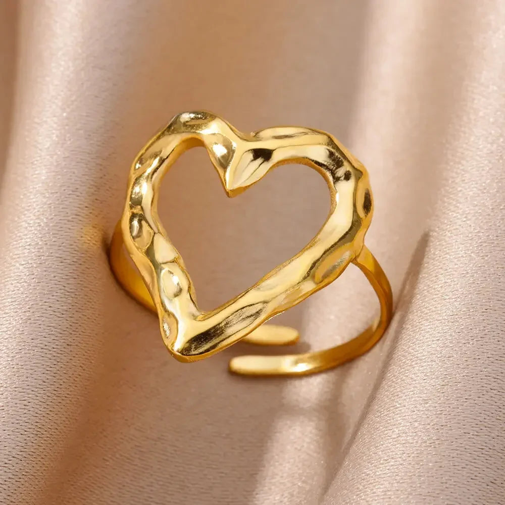 Stainless Steel Rings for Women Aesthetic Heart Gold Color Rings Vintage Waterproof Wedding Jewelry Prom Accessories Gift