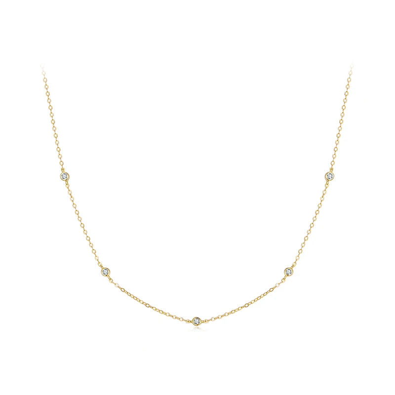 Vive Amari's Mossanite Station Chain Necklace For Women, 925 Sterling Silver 18K Gold Diamond Cut BTY Layering Choker Necklaces