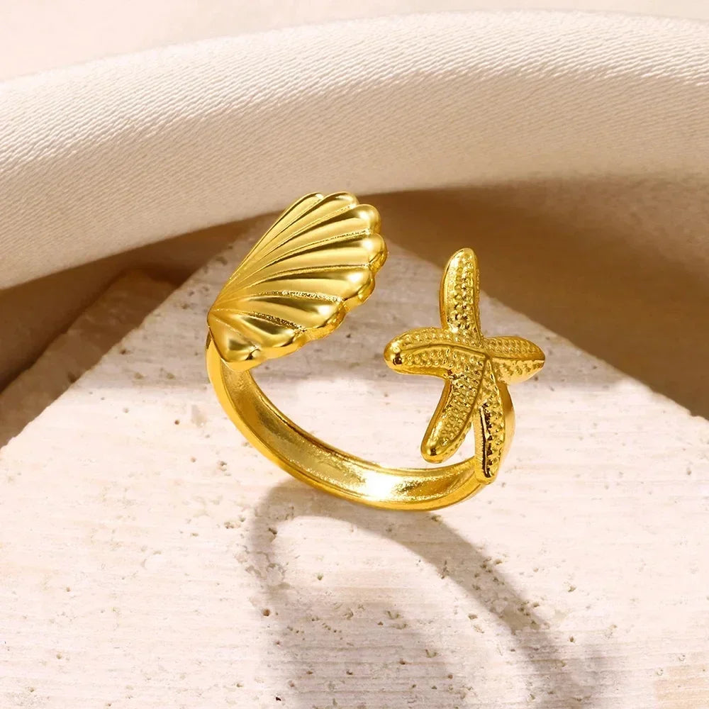 Stainless Steel Rings for Women Aesthetic Heart Gold Color Rings Vintage Waterproof Wedding Jewelry Prom Accessories Gift