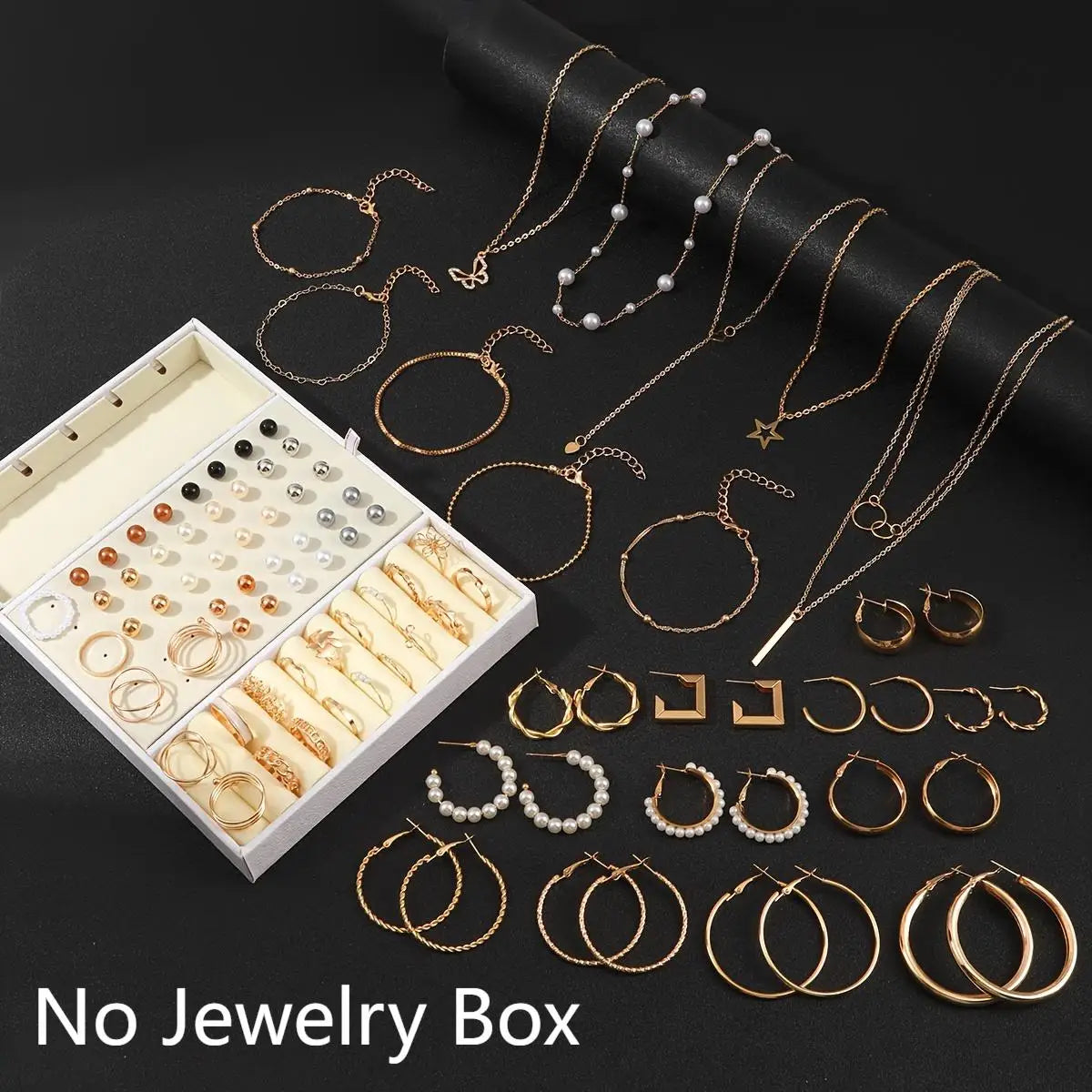 92Pcs Women's Fashion Jewelry Set Contain Hoop Earrings、Stud Earrings、Bracelet、Necklace and Ring,Versatile Daily Jewelry