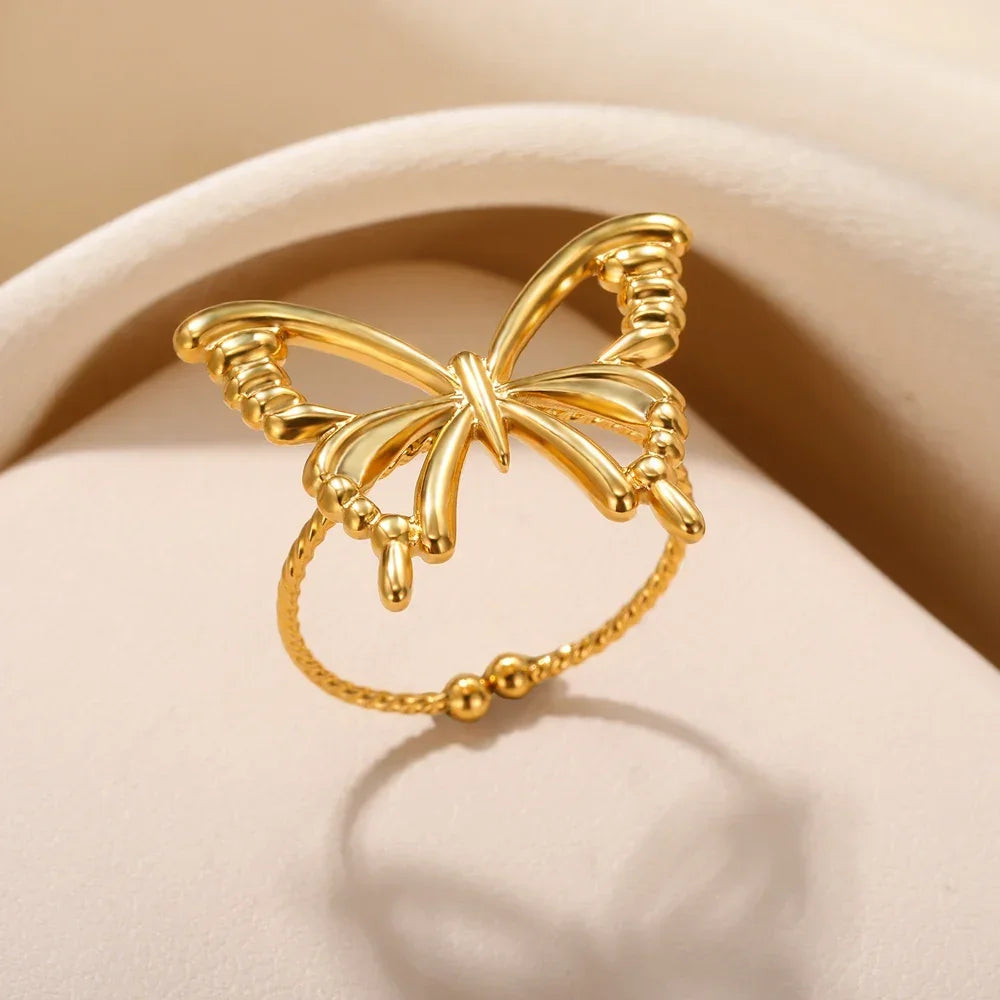 Stainless Steel Rings for Women Aesthetic Heart Gold Color Rings Vintage Waterproof Wedding Jewelry Prom Accessories Gift