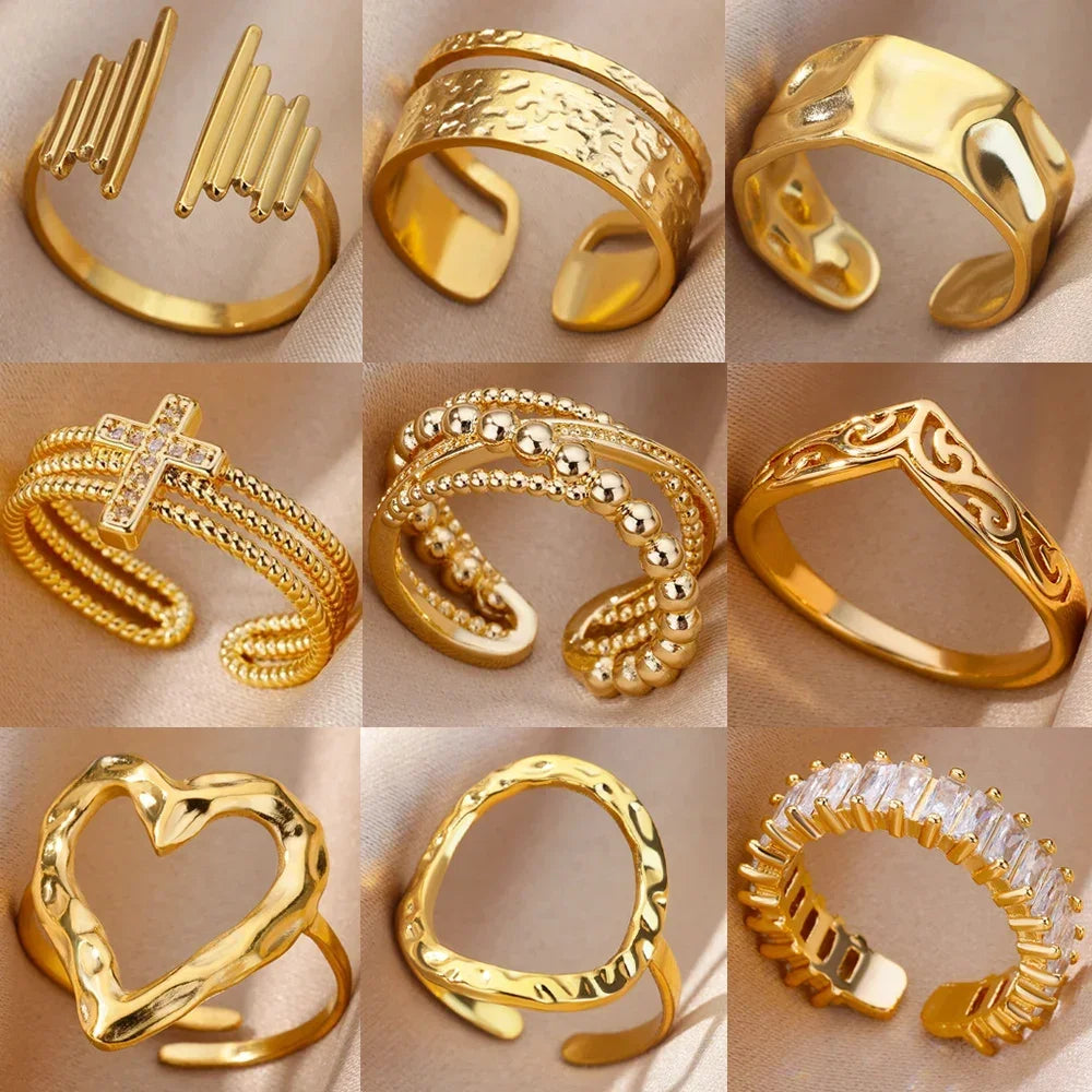 Stainless Steel Rings for Women Aesthetic Heart Gold Color Rings Vintage Waterproof Wedding Jewelry Prom Accessories Gift