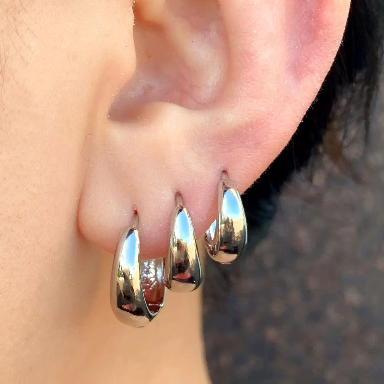 Gold Color Round Chunky Huggie Hoop Earrings