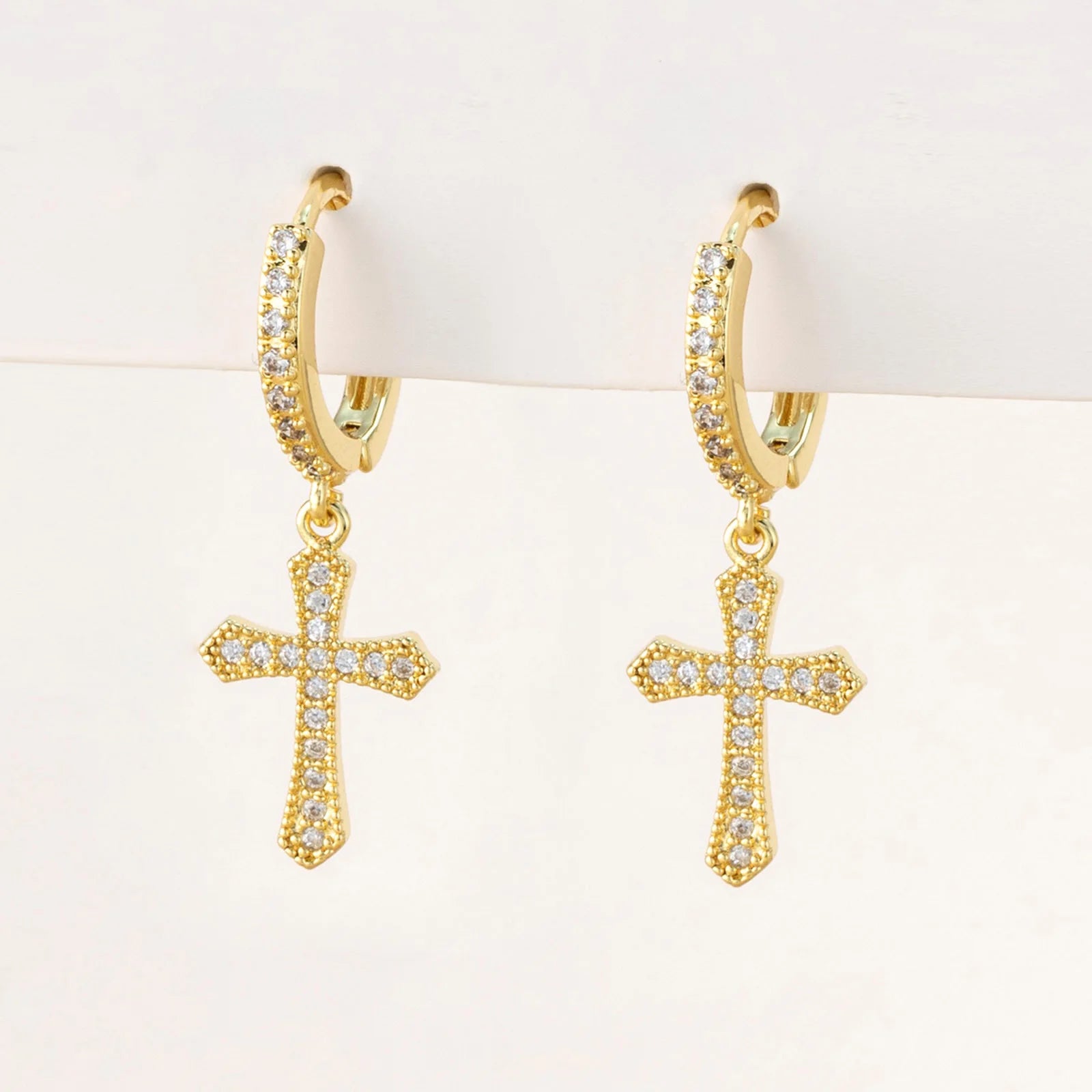 Gold Color Dangle Earrings with Shiny Zircon Decor Elegant Minimalist Double Loop Design Hoop Earrings Jewelry Gift for Women
