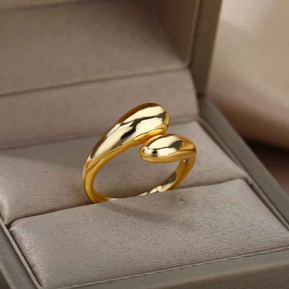 Stainless Steel Rings for Women Aesthetic Heart Gold Color Rings Vintage Waterproof Wedding Jewelry Prom Accessories Gift
