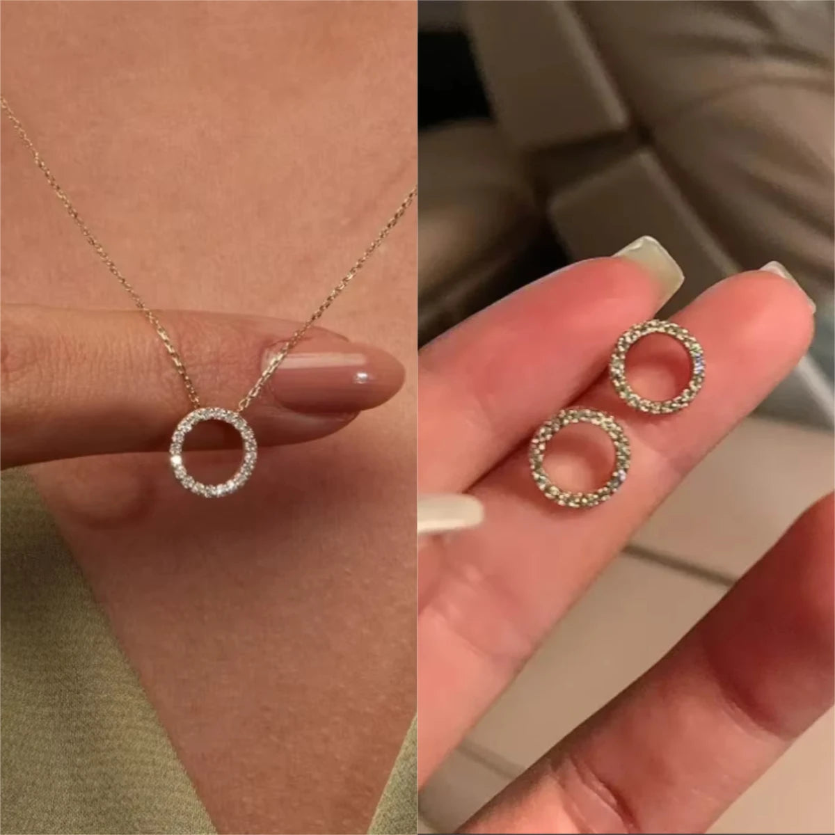 Fashion Trend Elegant Jewelry Simple Crystal Circle Pendant Necklace Golden Color Unquie Women Necklace Party Gift