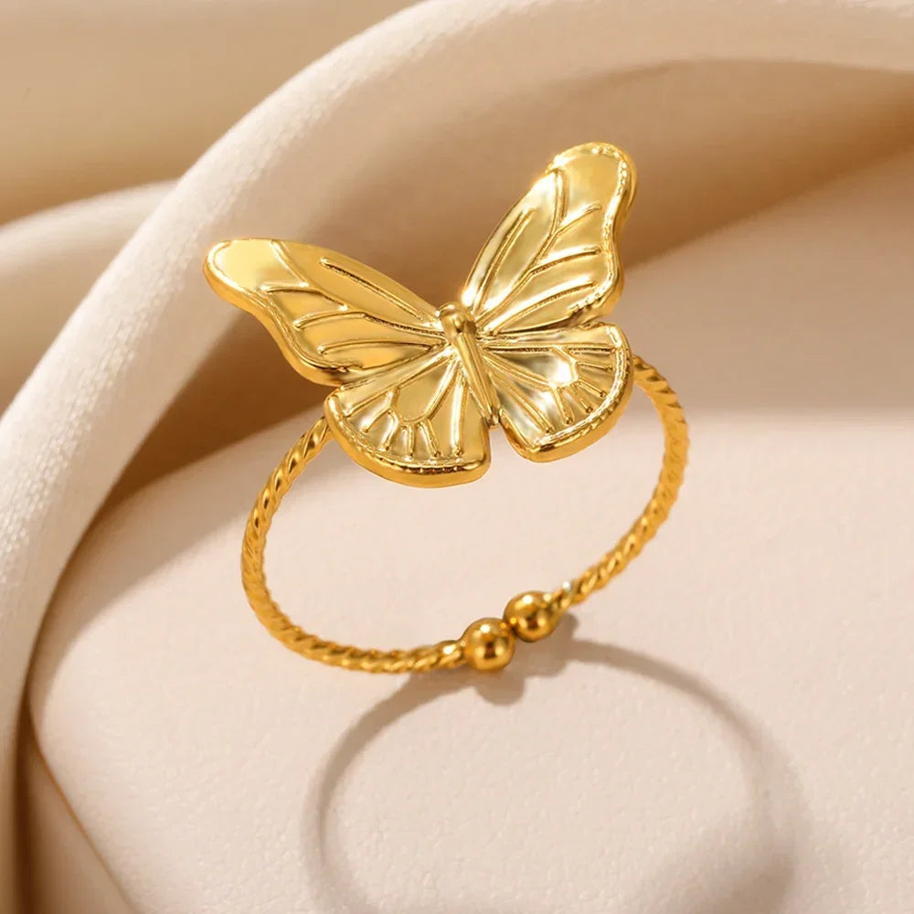 Stainless Steel Rings for Women Aesthetic Heart Gold Color Rings Vintage Waterproof Wedding Jewelry Prom Accessories Gift