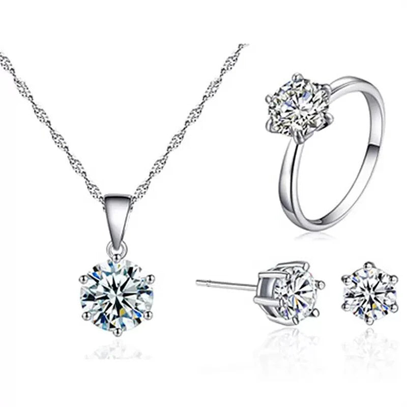 Jewelry Set for Wedding 925 sterling silver chains Necklace Earring For Women Gemstone Rings Party Jewelry Sets