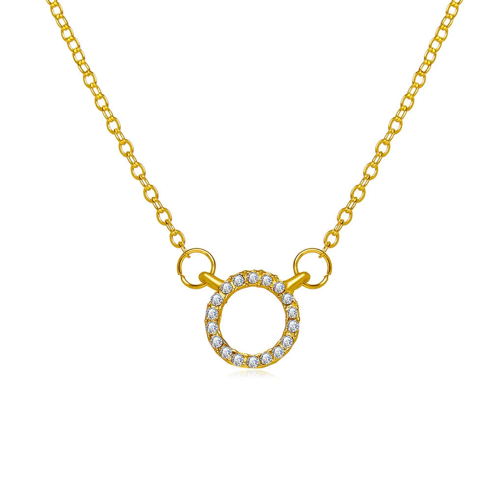 Fashion Trend Elegant Jewelry Simple Crystal Circle Pendant Necklace Golden Color Unquie Women Necklace Party Gift