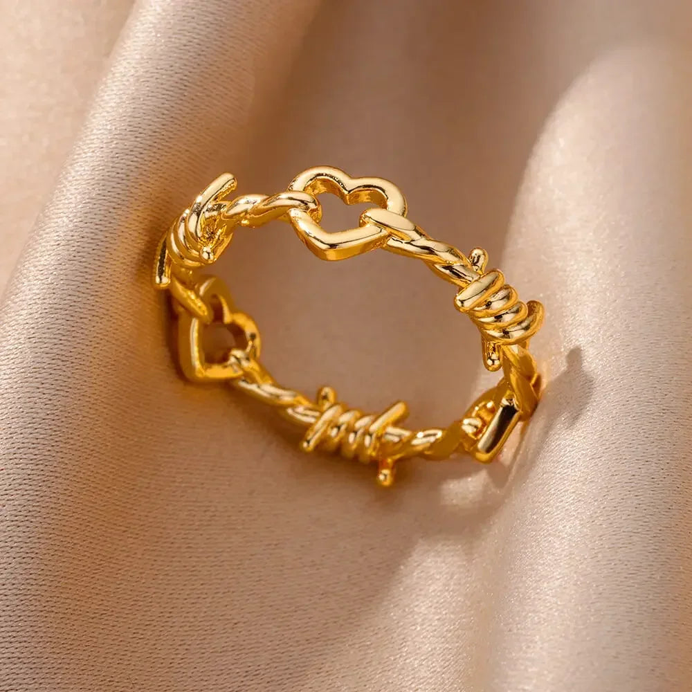 Stainless Steel Rings for Women Aesthetic Heart Gold Color Rings Vintage Waterproof Wedding Jewelry Prom Accessories Gift
