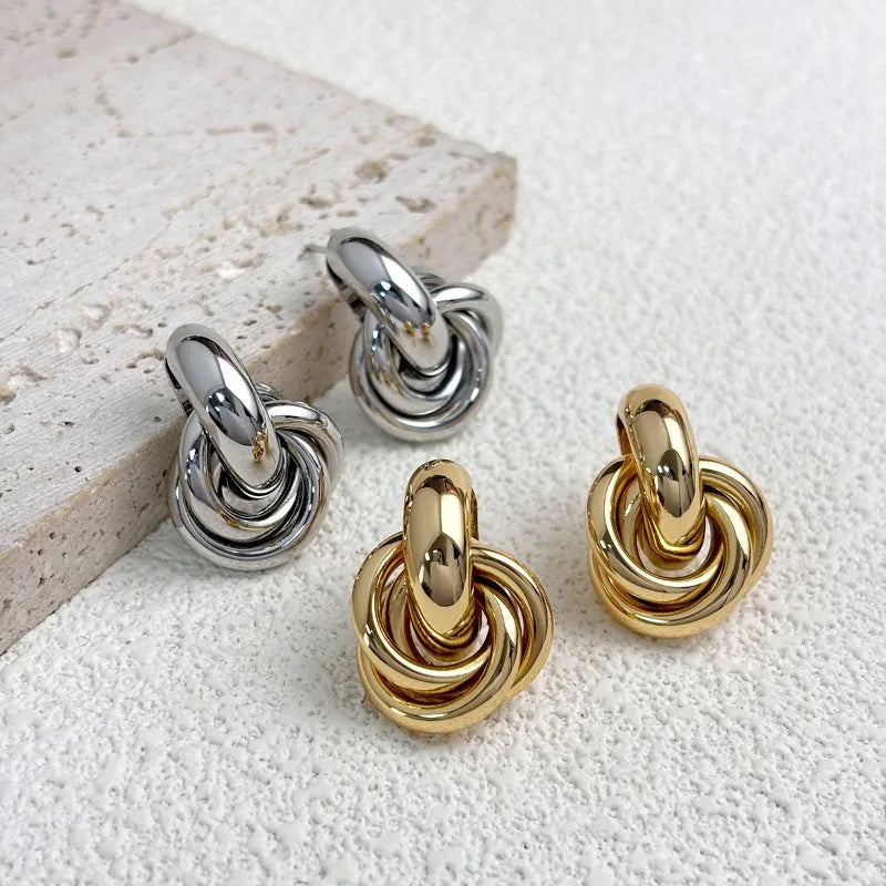 Gold SIlver Color Knot Hoop Earring for Women Fashion Shiny Plating Trendy Twist Stud Earring Stud Cute Daily Wear Jewelry Gifts