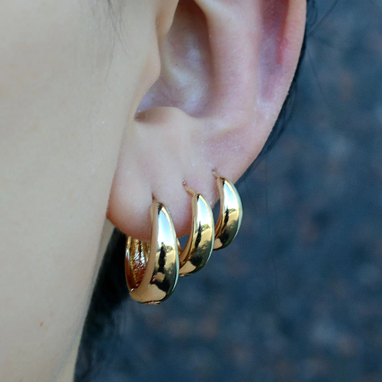 Gold Color Round Chunky Huggie Hoop Earrings