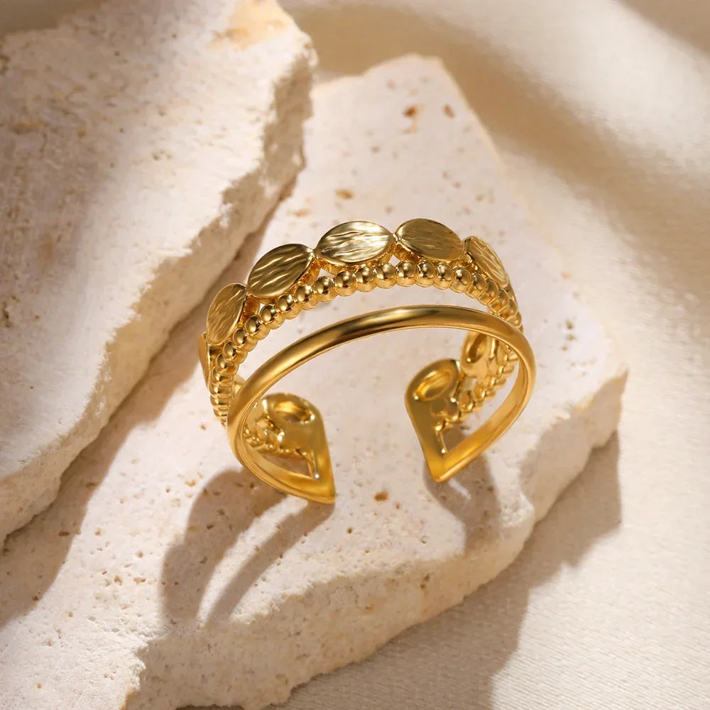 Stainless Steel Rings for Women Aesthetic Heart Gold Color Rings Vintage Waterproof Wedding Jewelry Prom Accessories Gift