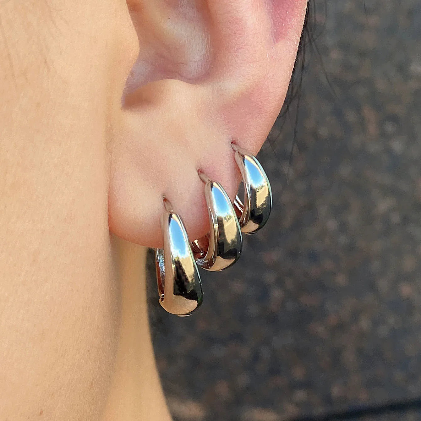 Gold Color Round Chunky Huggie Hoop Earrings