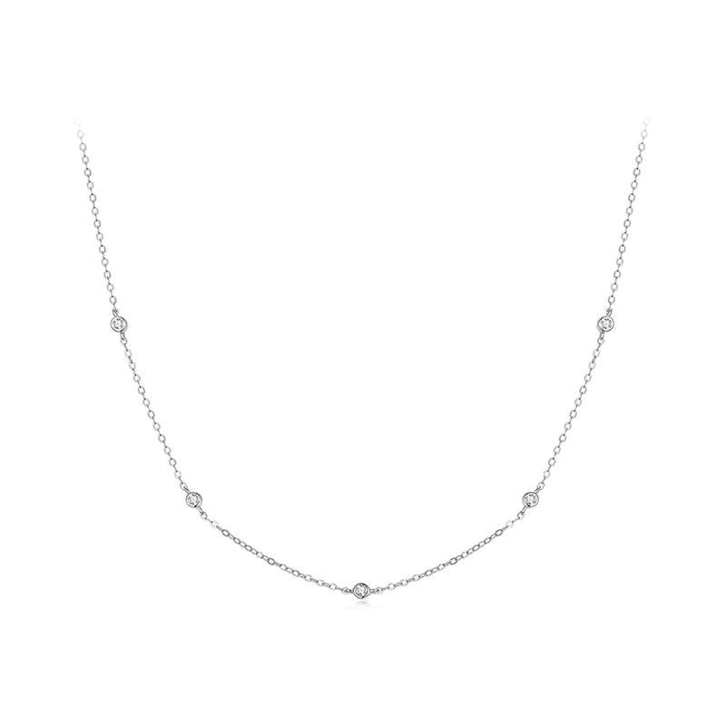 Vive Amari's Mossanite Station Chain Necklace For Women, 925 Sterling Silver 18K Gold Diamond Cut BTY Layering Choker Necklaces