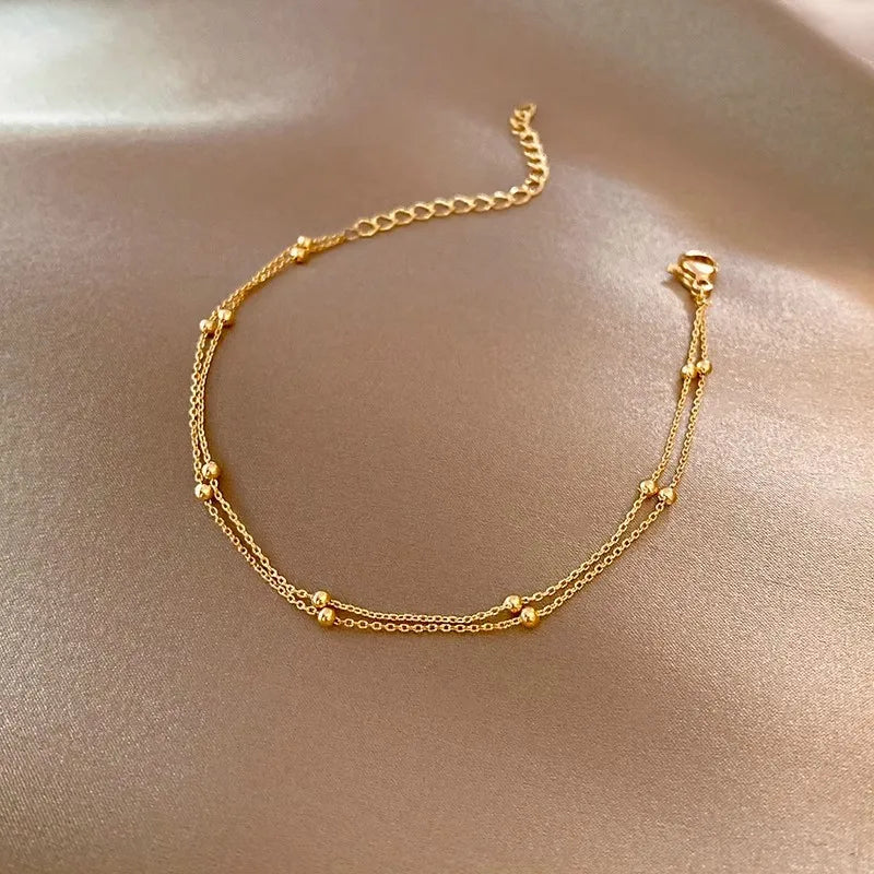 Gold Plated Golden Bracelets for Women Vintage Little Beads Charm Hand Chain Link Orignal Fashion Jewelry With Stamp
