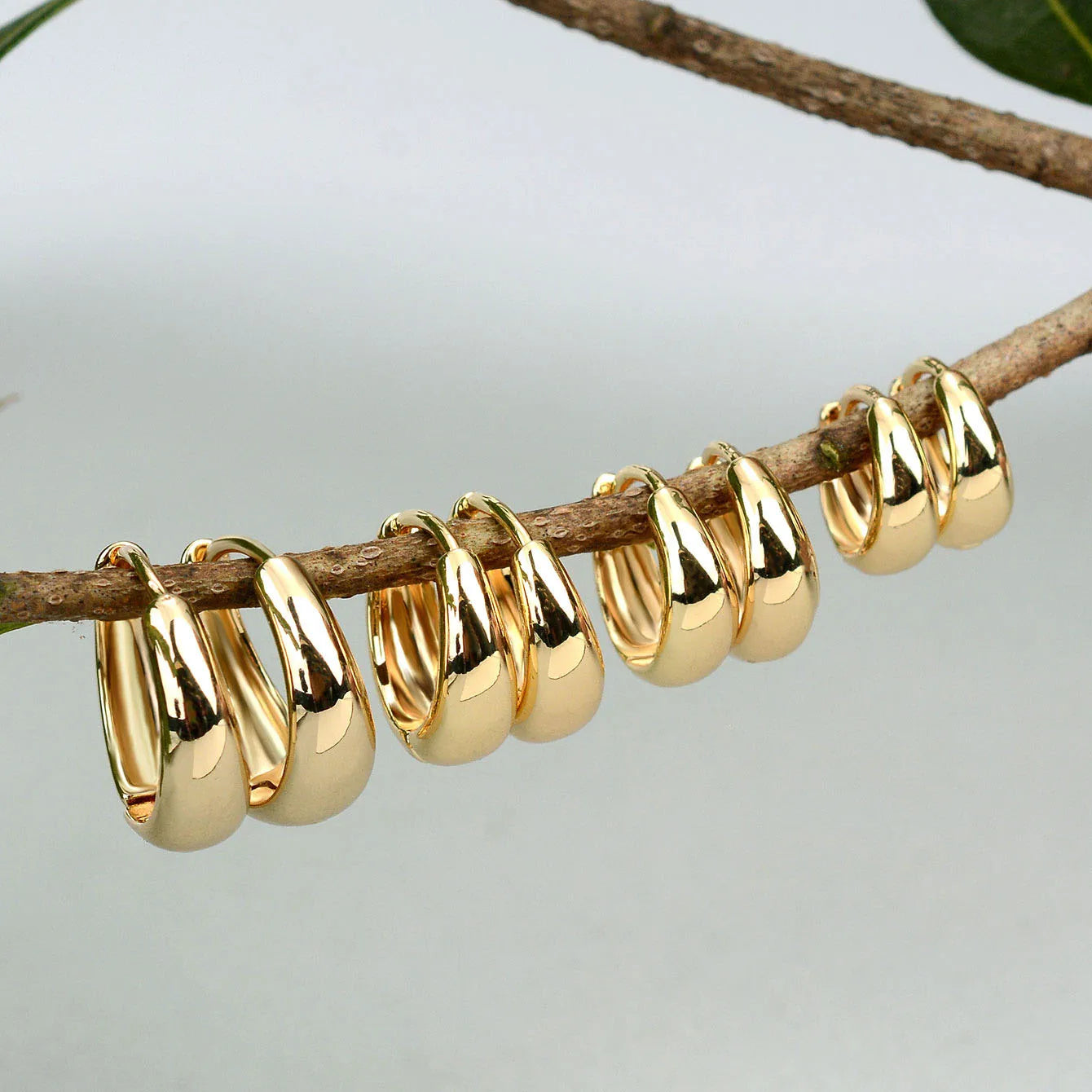 Gold Color Round Chunky Huggie Hoop Earrings