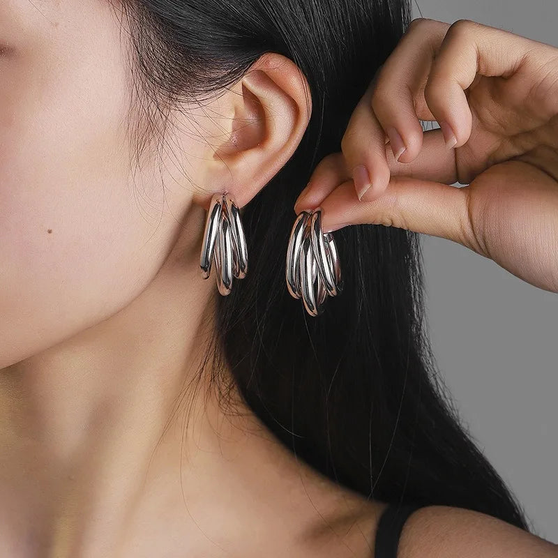 Gold SIlver Color Knot Hoop Earring for Women Fashion Shiny Plating Trendy Twist Stud Earring Stud Cute Daily Wear Jewelry Gifts