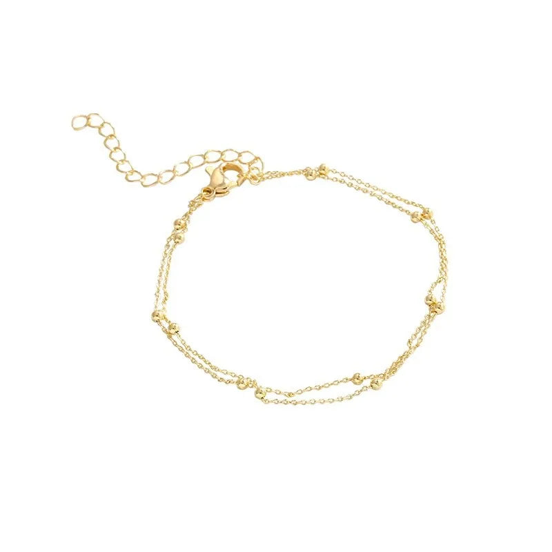 Gold Plated Golden Bracelets for Women Vintage Little Beads Charm Hand Chain Link Orignal Fashion Jewelry With Stamp