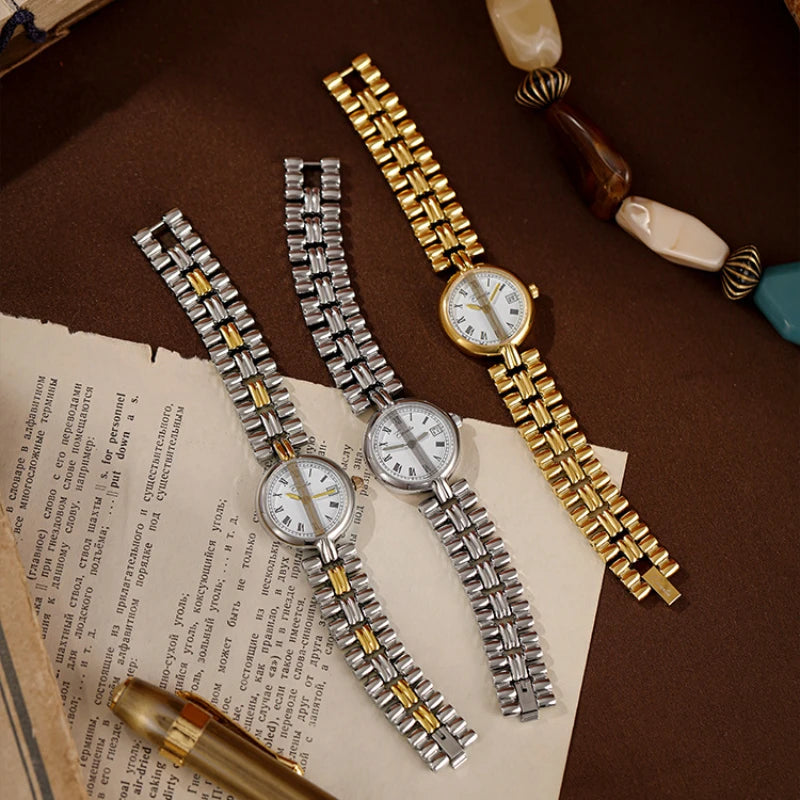 Vintage small gold watch round dial bracelet quartz watch stainless steel elegant woman watch for women gift Relogio Feminino