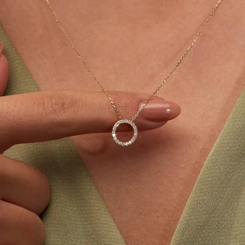 Fashion Trend Elegant Jewelry Simple Crystal Circle Pendant Necklace Golden Color Unquie Women Necklace Party Gift