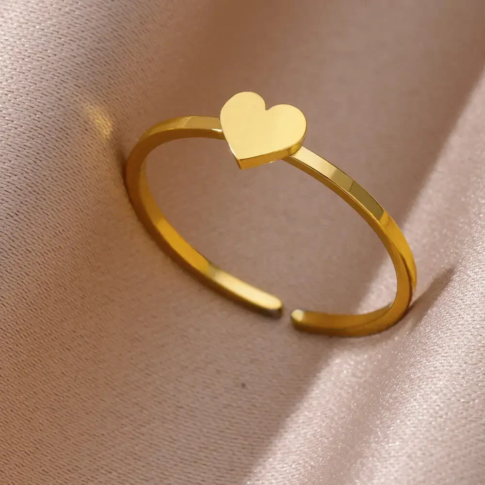 Stainless Steel Rings for Women Aesthetic Heart Gold Color Rings Vintage Waterproof Wedding Jewelry Prom Accessories Gift