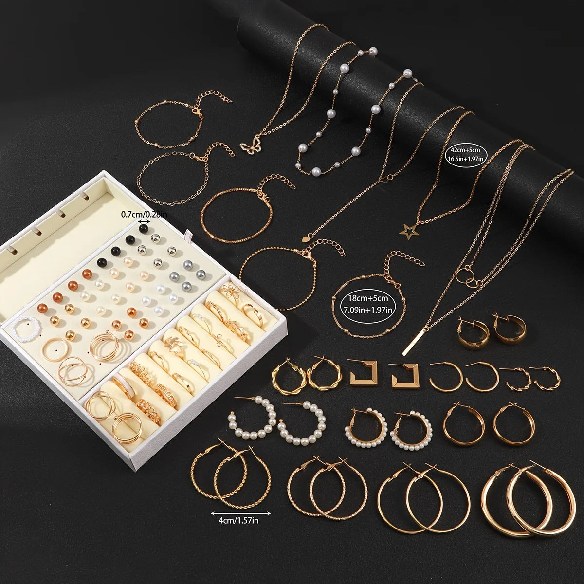 92Pcs Women's Fashion Jewelry Set Contain Hoop Earrings、Stud Earrings、Bracelet、Necklace and Ring,Versatile Daily Jewelry