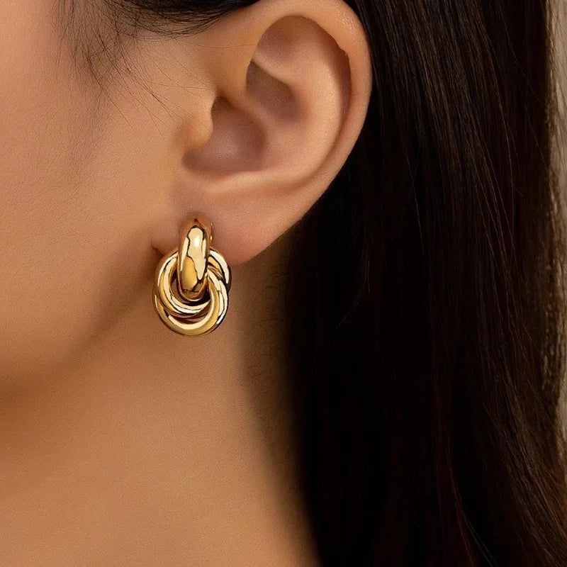Gold SIlver Color Knot Hoop Earring for Women Fashion Shiny Plating Trendy Twist Stud Earring Stud Cute Daily Wear Jewelry Gifts