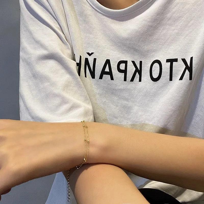 Gold Plated Golden Bracelets for Women Vintage Little Beads Charm Hand Chain Link Orignal Fashion Jewelry With Stamp