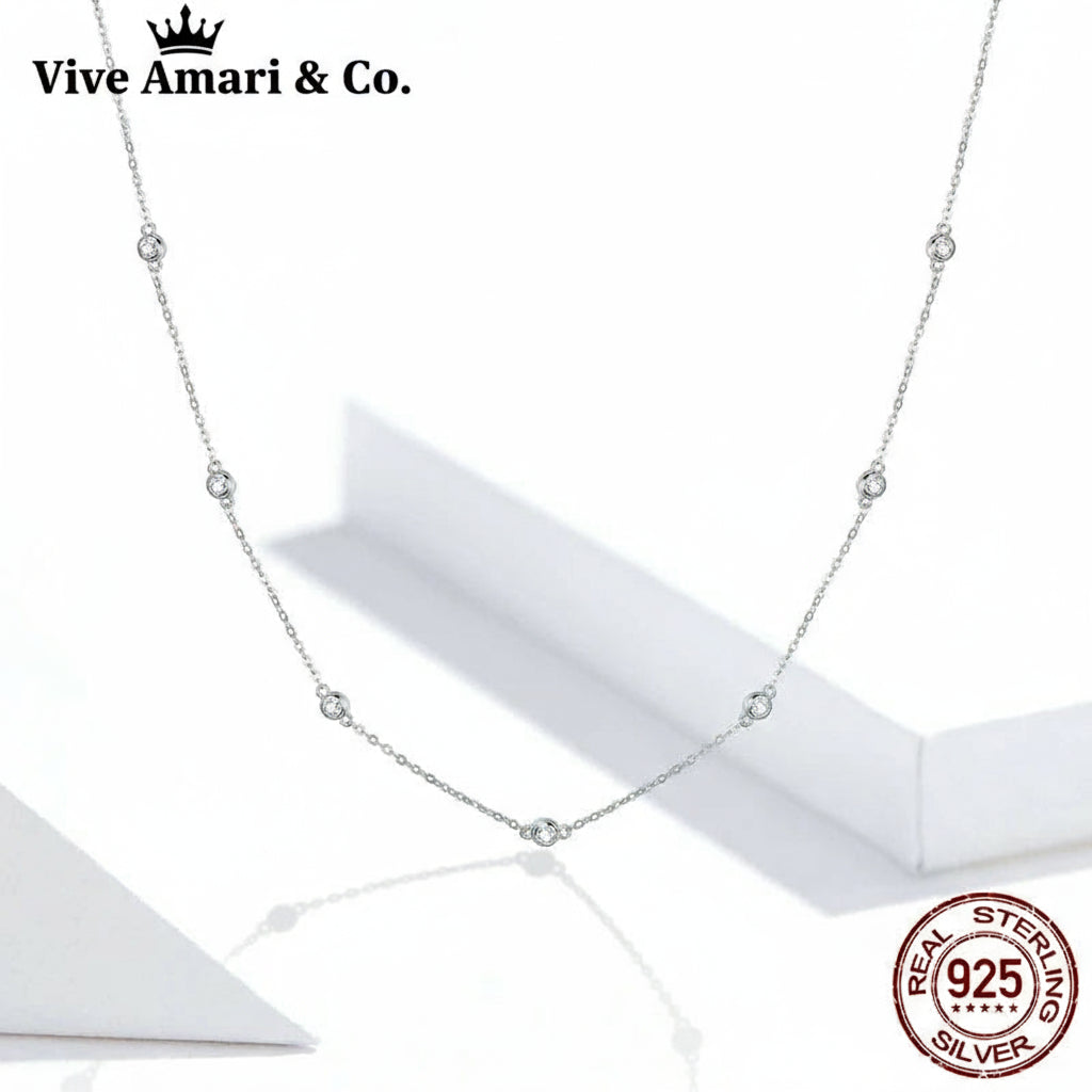 Vive Amari's Mossanite Station Chain Necklace For Women, 925 Sterling Silver 18K Gold Diamond Cut BTY Layering Choker Necklaces