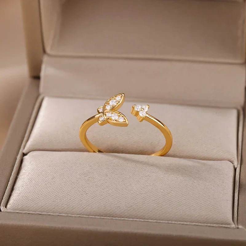 Stainless Steel Rings for Women Aesthetic Heart Gold Color Rings Vintage Waterproof Wedding Jewelry Prom Accessories Gift
