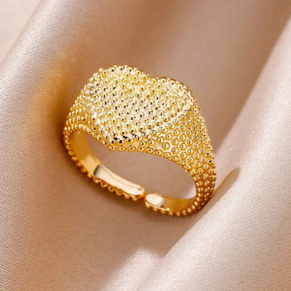 Stainless Steel Rings for Women Aesthetic Heart Gold Color Rings Vintage Waterproof Wedding Jewelry Prom Accessories Gift