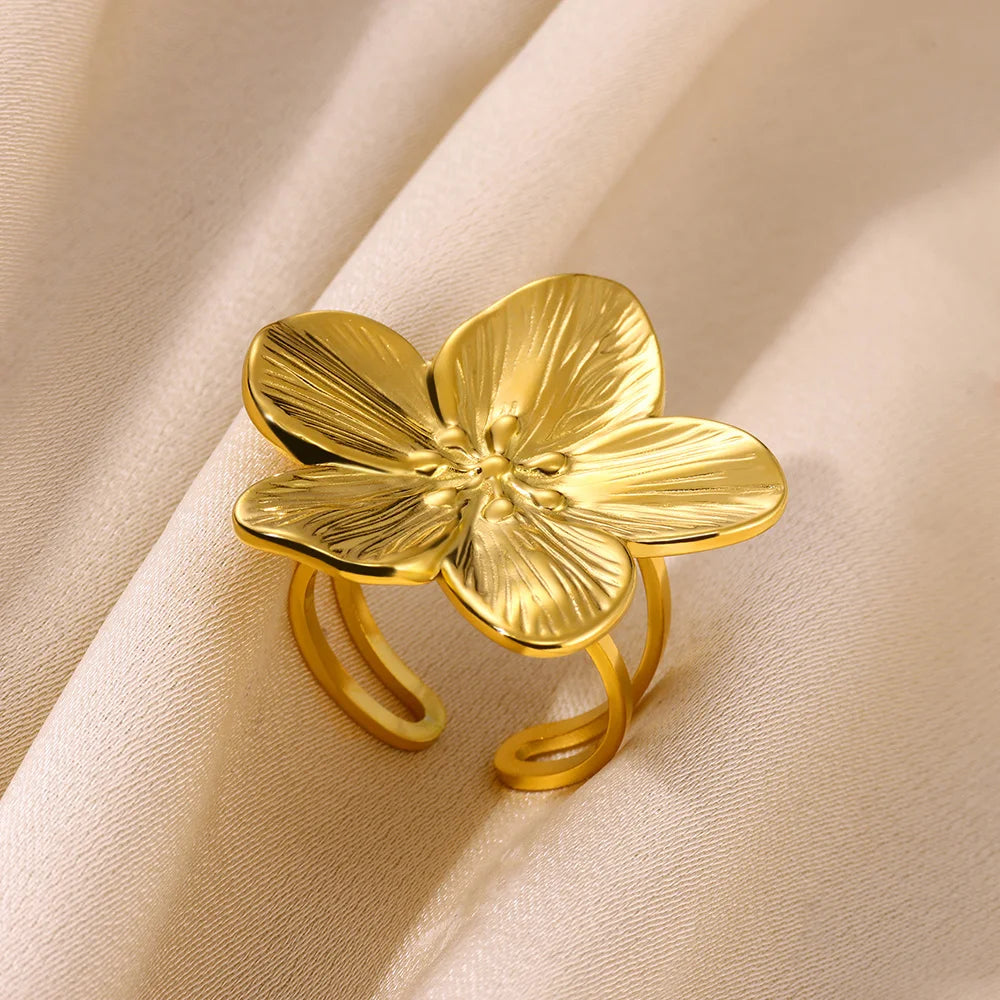 Stainless Steel Rings for Women Aesthetic Heart Gold Color Rings Vintage Waterproof Wedding Jewelry Prom Accessories Gift