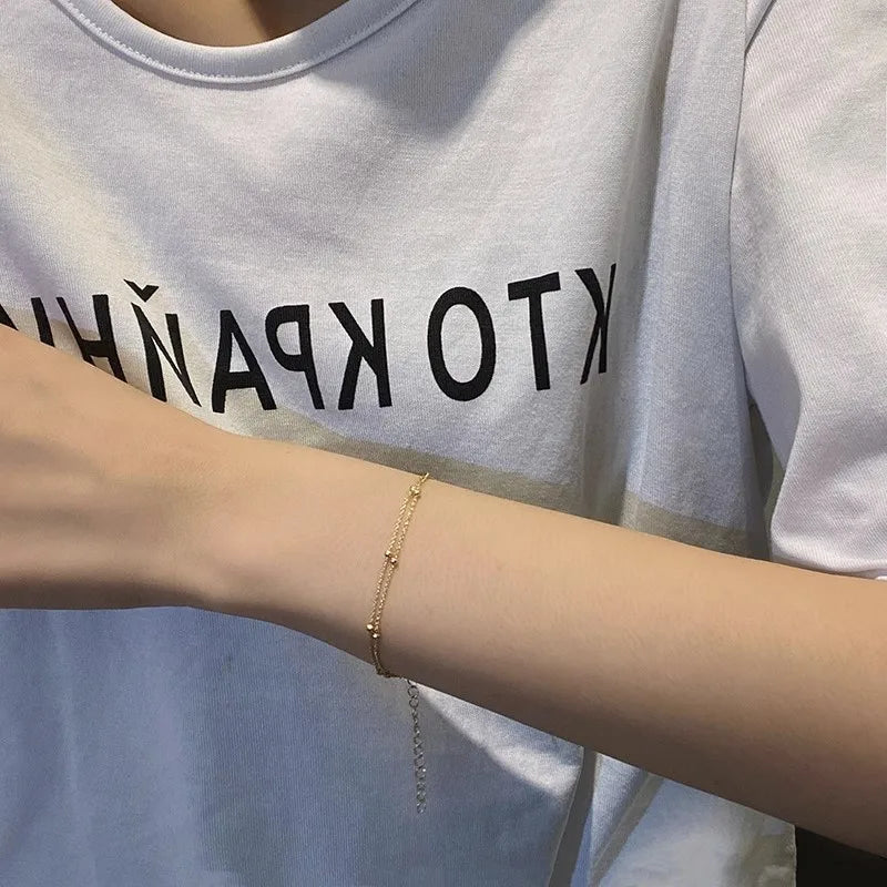 Gold Plated Golden Bracelets for Women Vintage Little Beads Charm Hand Chain Link Orignal Fashion Jewelry With Stamp