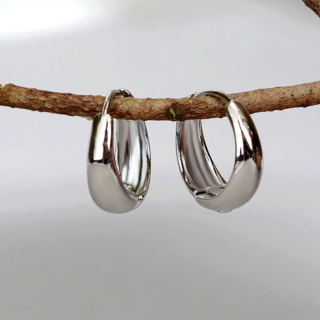 Gold Color Round Chunky Huggie Hoop Earrings