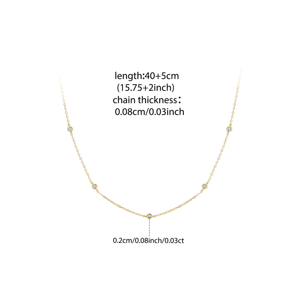 Vive Amari's Mossanite Station Chain Necklace For Women, 925 Sterling Silver 18K Gold Diamond Cut BTY Layering Choker Necklaces