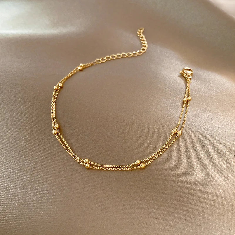 Gold Plated Golden Bracelets for Women Vintage Little Beads Charm Hand Chain Link Orignal Fashion Jewelry With Stamp