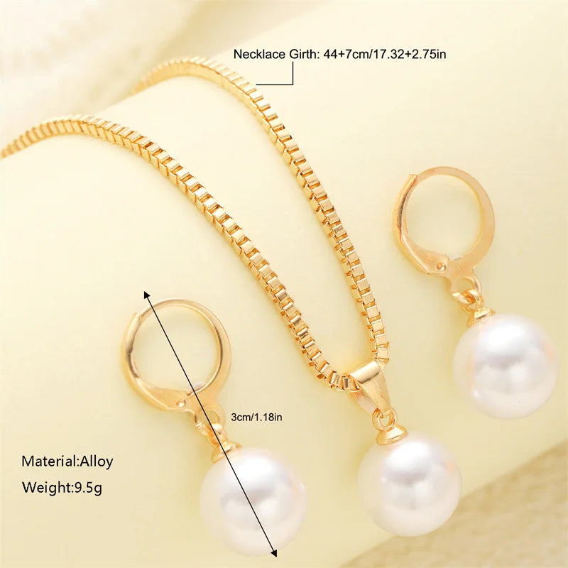 3-Piece Pearl Jewelry Set – Elegant Round Pearl Necklace & Earrings for Women