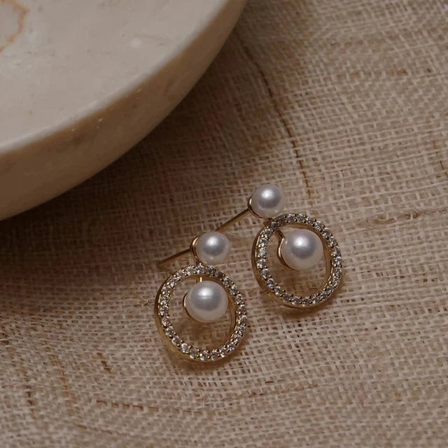 14k Gold Jewelry Real Gold  Earrings Zircon Pearl Twist Luxury Stud Earrings for Women Brincos Pendientes Bijoux