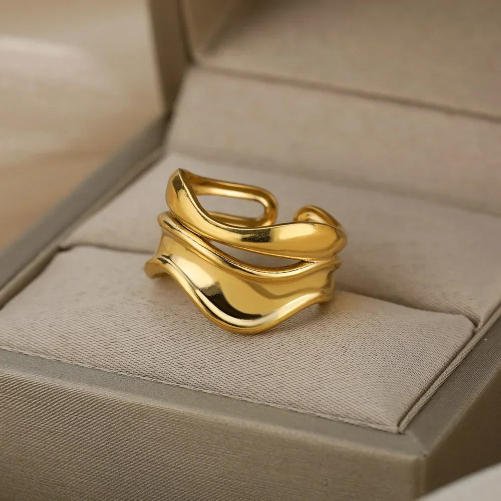 Stainless Steel Rings for Women Aesthetic Heart Gold Color Rings Vintage Waterproof Wedding Jewelry Prom Accessories Gift