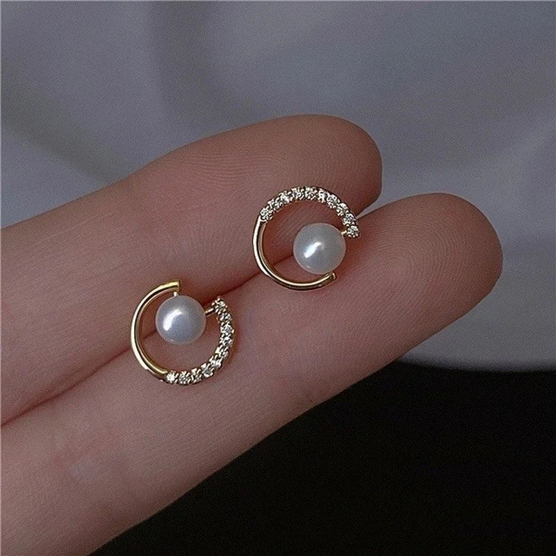 14k Gold Jewelry Real Gold  Earrings Zircon Pearl Twist Luxury Stud Earrings for Women Brincos Pendientes Bijoux