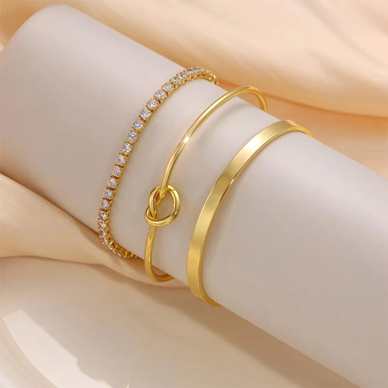 3-Piece Gold-Plated Bracelet Set – Vive Amari & Co.